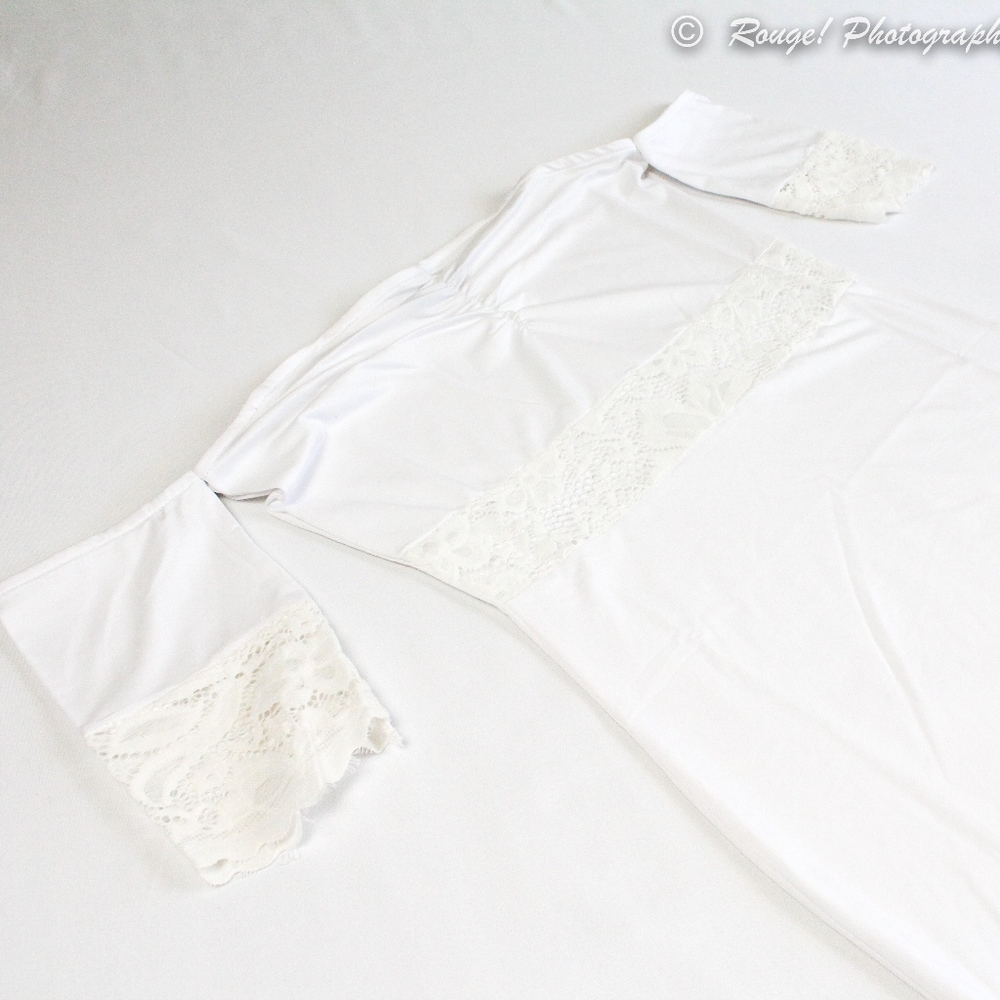Lace Insert Off Shoulder Bodycon White Dress - Picture 6 of 8